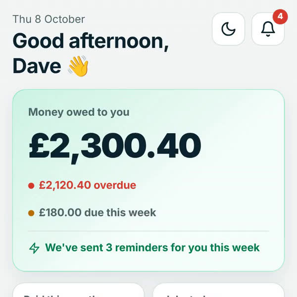 The PaySorted app showing £2,300.40 owed
